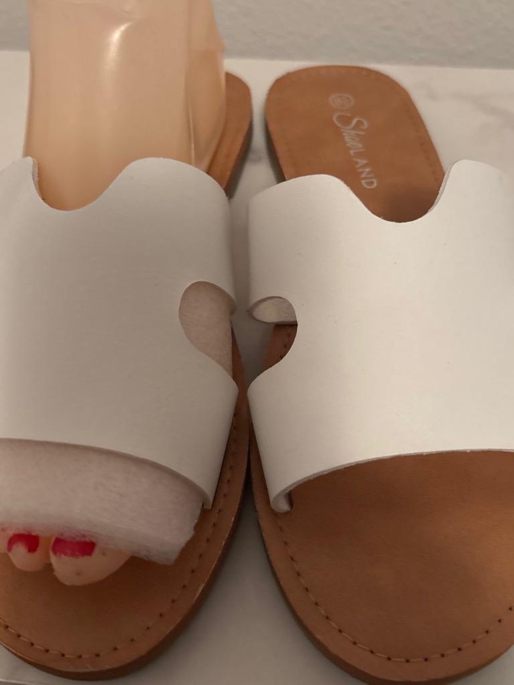 White Scallop Slide Sandals